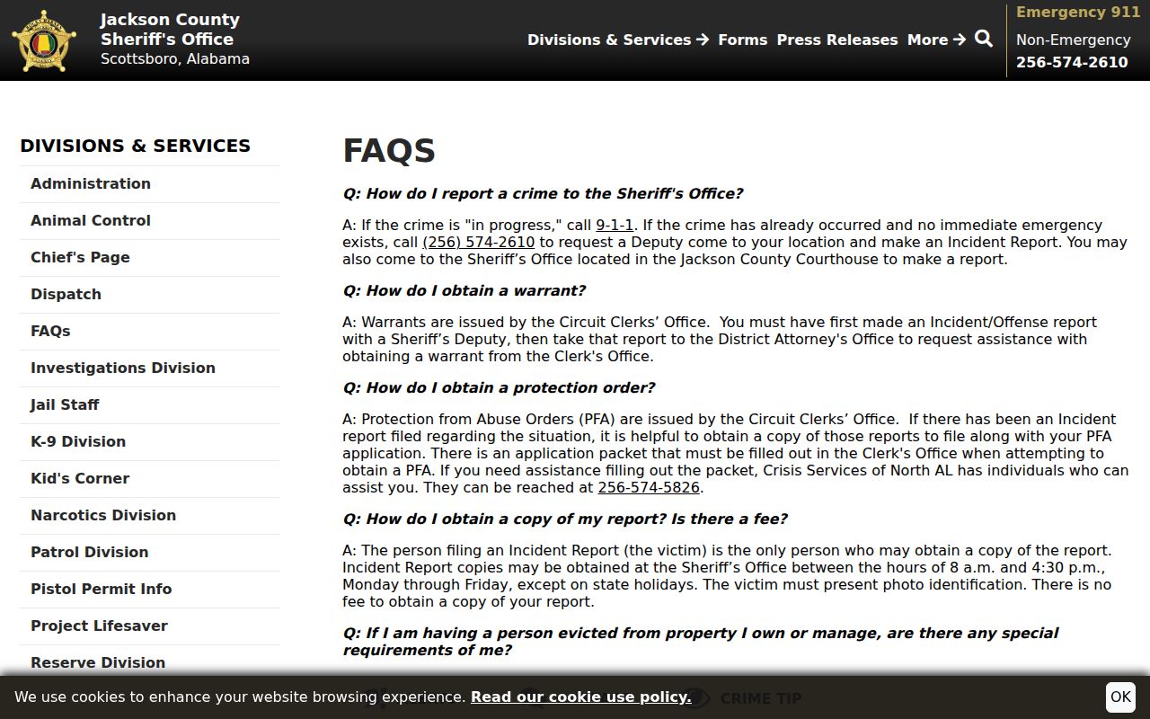 Jackson County arrest warrant and bond FAQ information