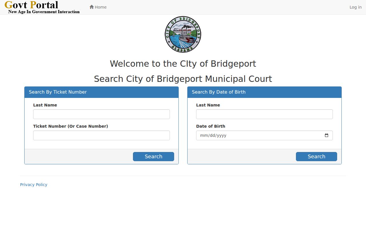 Bridgeport ticket and date of birth search form
