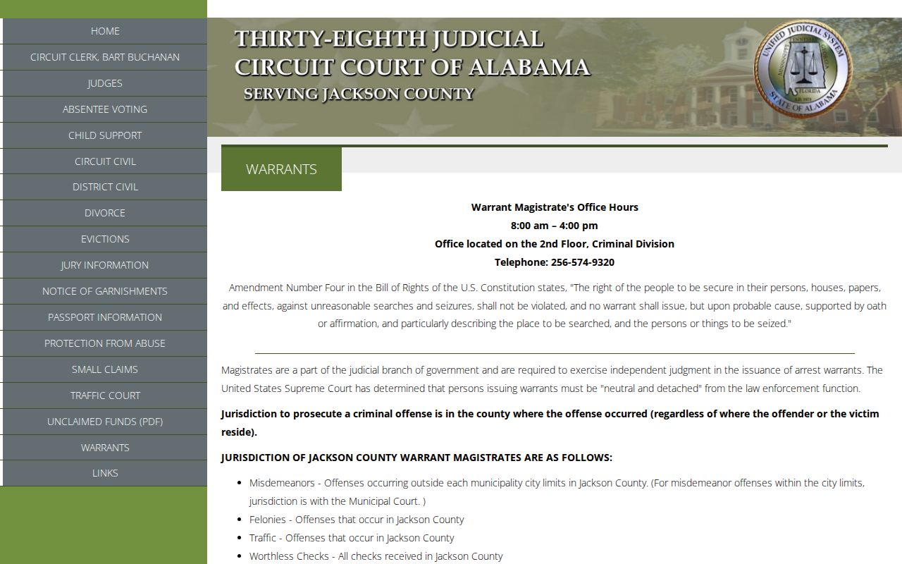Jackson County arrest warrant magistrate office and confirmation instructions